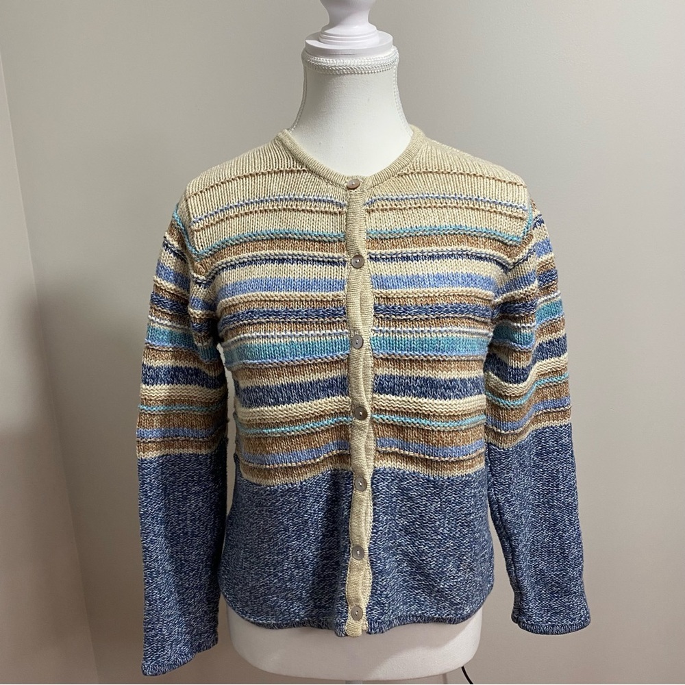 L.L. Bean Multicolor Knit Striped Cardigan Small petite